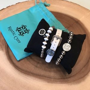 White Rustic Cuff Rubber & Stainless Set